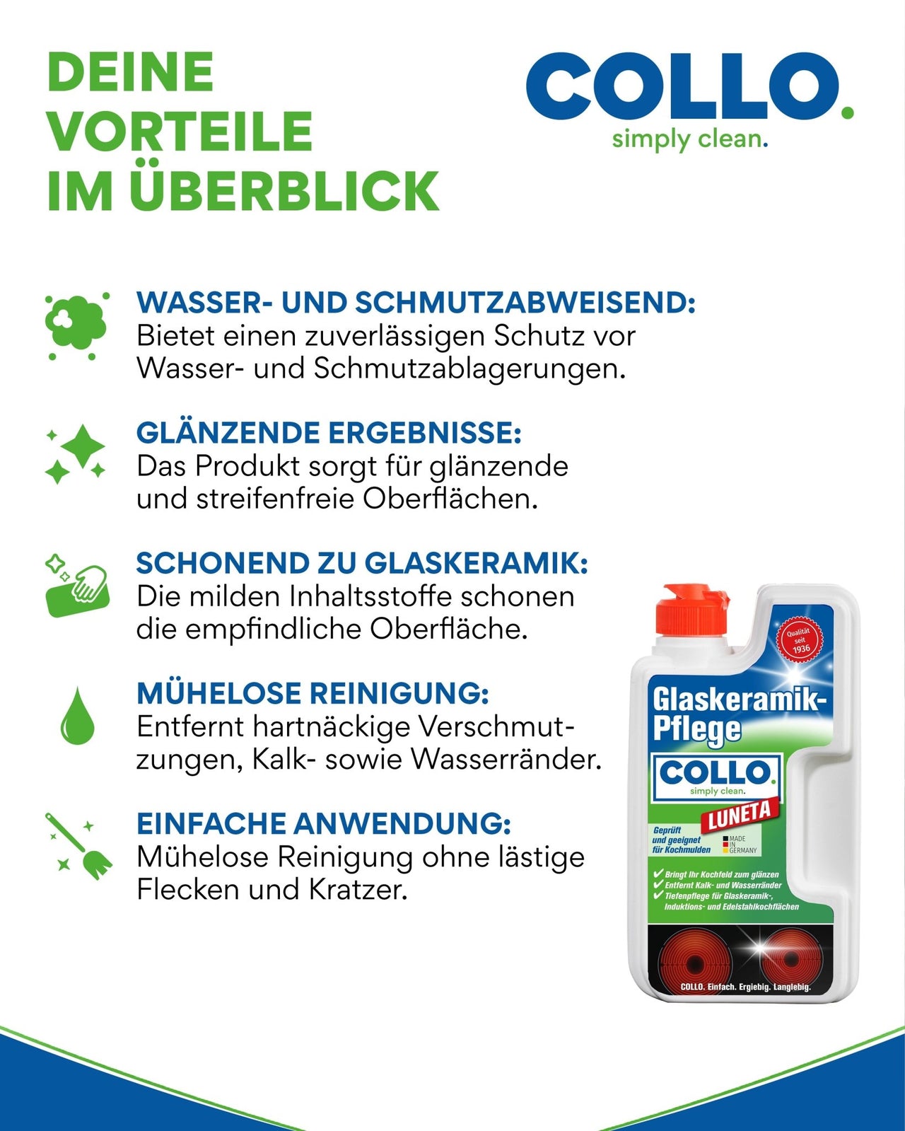 Glaskeramik - und Ceranfeldreiniger | Edelstahlpflege - 0065 - COLLO. simply clean.